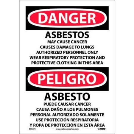 NATIONAL MARKER CO Bilingual Vinyl Sign - Danger Asbestos Cancer And Lung Disease Hazard ESD95PB